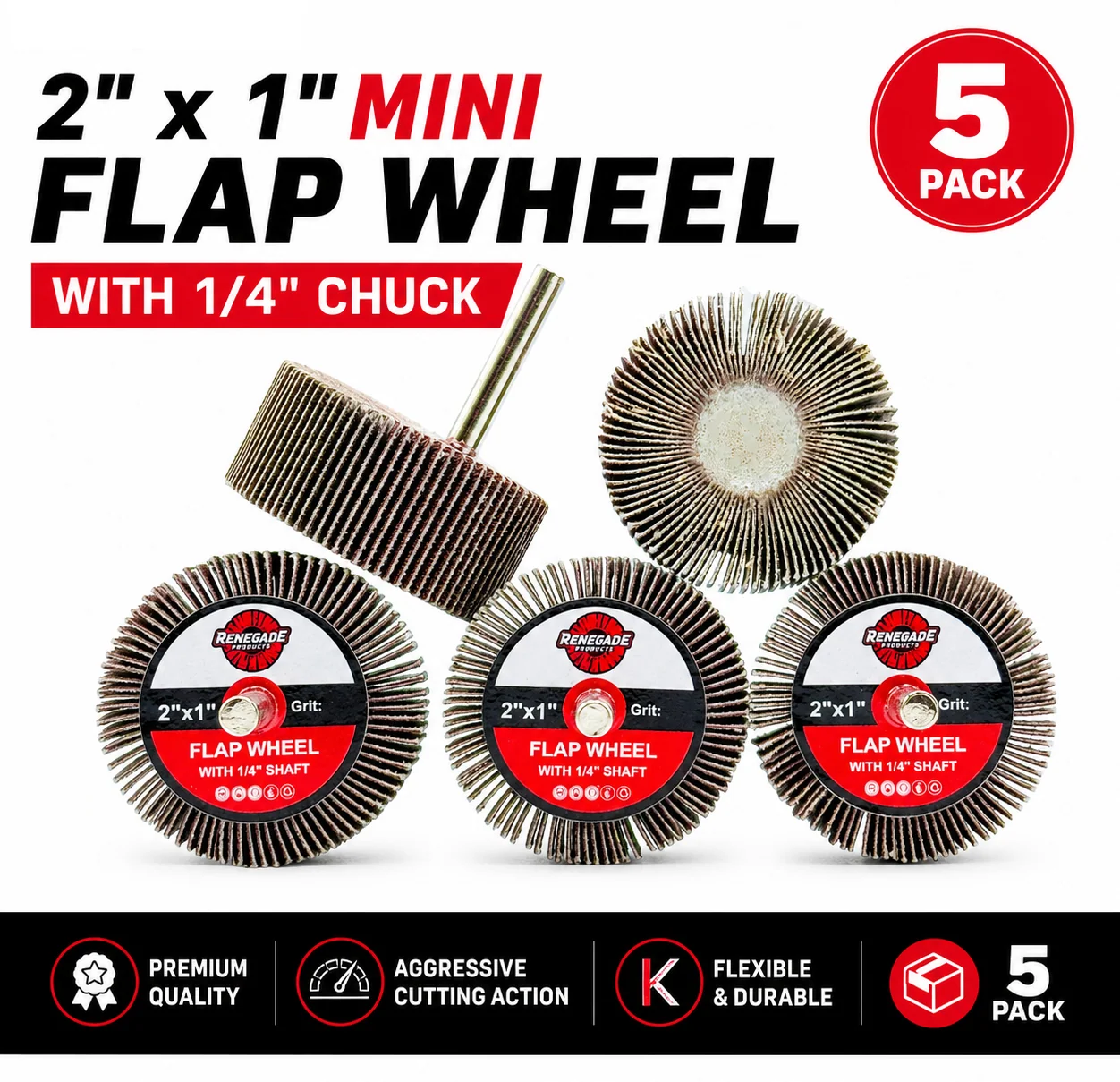 2" x 1" Mini Flap Wheel with 1/4" Chuck (5-Pack) - Image 3
