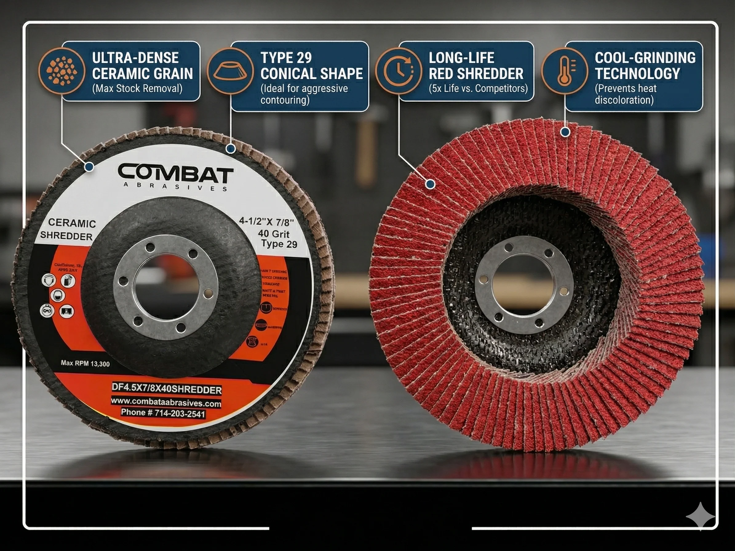4-1/2" x 7/8" High Density Ceramic Flap Disc, Type 29 (36-120 Grit) - Image 3